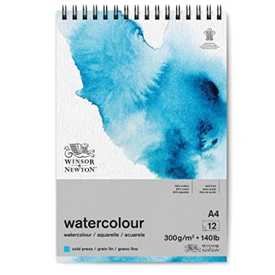 Imagen de Winsor &amp; Newton Papel de Acuarela Clásico, Grano Fino, 300gr, Mezcla 25% Algodón y Fibras Celulosa, Blanco Natural, Libre Ácidos, DIN A4, Bloc en Espiral, 12 Hojas
