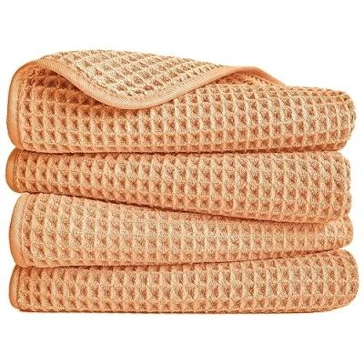 Imagen de POLYTE Toalla de mano microfibra sin pelusas, 16 x 30 pulgadas, paquete 4 (naranja, tejido gofre)
