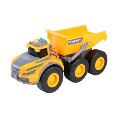 Imagen de Dickie Toys, camion volquete Volvo con luz y Sonido, Rueda Libre, 23 cm. Vehiculo de contruccion función volcado. A Partir 3 años (203723007)