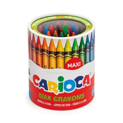 Imagen de Carioca Maxi Wax Crayons, Lápices de Cera con Punta Gruesa Lavables para Niños, Suave y Fluido, 24 Colores Luminosos Surtidos, Fácil Sacar Punta, 50 Piezas