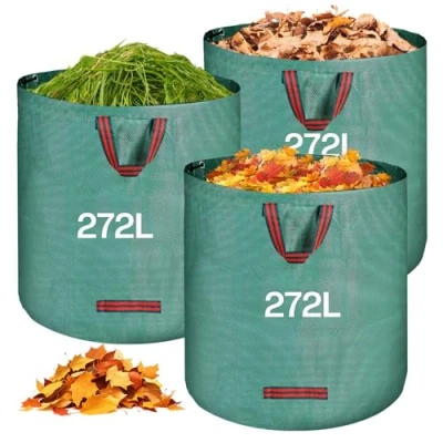 Imagen de QOEOTUY Sacos de Jardín 3X 272L Bolsas Basura con Asas, Gran Capacidad, Plegables y Reutilizables Jardinería para Recoger Plantas, Residuos Hojas