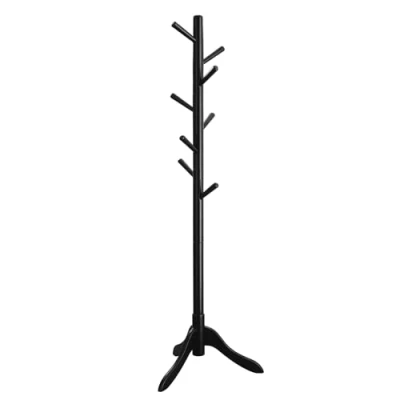 Imagen de VASAGLE Perchero de Pie, Madera Maciza, en Forma Árbol, 8 Ganchos, 3 Alturas Ajustables, para Ropa, Sombrero y Bolso, Salón, Dormitorio Oficina, Negro RCR001B01