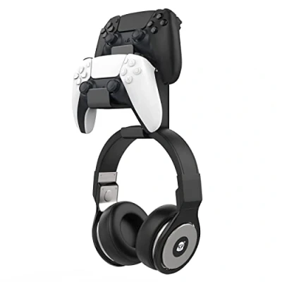 Imagen de MoKo Soporte para Controlador de Juegos, Compatible con PS3, PS4, PS5, PC, Steam, Switch, Universal Armadura Aleación Aluminio Pared Dual y Auriculares Negro