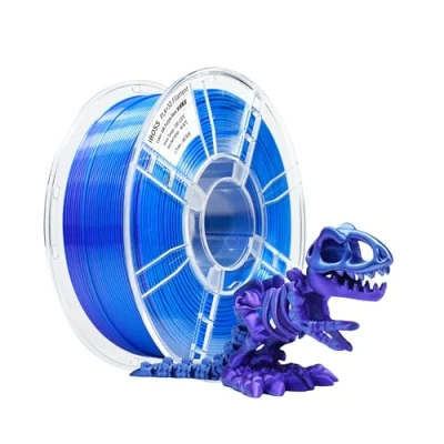 Imagen de iBOSS filamento de impresora 3D PLA, PLA seda doble color 1,75 mm, impresión brillante coextrusión 1 kg (2,2 libras), bicolor Púrpura Azul