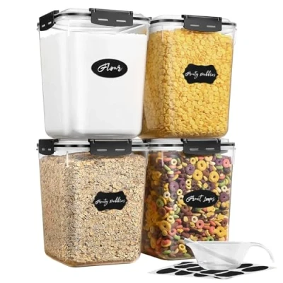 Imagen de YASHE Recipientes Grandes para Alimentos con Tapa (5.3L, 4 Piezas), de Plástico Herméticos Sin BPA, Botes Cocina Almacenaje Harina, Azúcar, Arroz Organizar la y Despensa