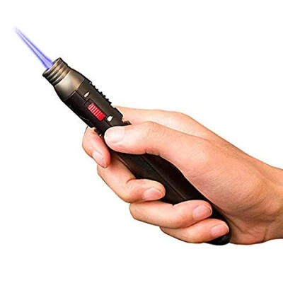 Imagen de QG Encendedor resistente al viento, llama tipo chorro de antorcha 1300 grados, forma lápiz, funcionamiento mediante gas butano, recargable, lápiz para soldar