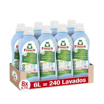 Imagen de Frosch Suavizante Concentrado Liquido Ecológico Flor de Algodón para Lavadora, Apto Ropa Blanca y Color Pack 8 Unidades x 750 ml