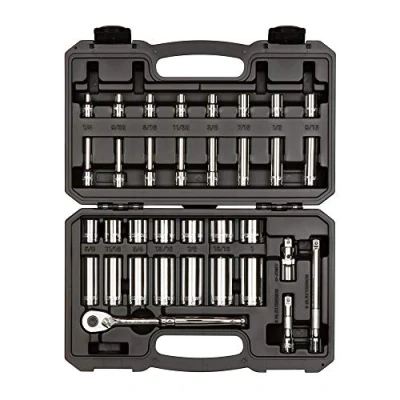 Imagen de TEKTON Juego de llaves vaso y trinquete 6 puntos 3/8 pulgadas, 34 piezas (1/4 1 pulgada) SKT15101