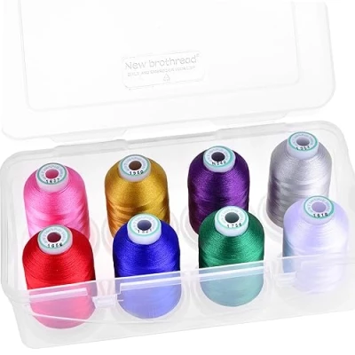 Imagen de New brothread 15 Opciones 8 Carrete a presión de 1000m cada Poliéster Máquina Bordado Hilo con caja almacenamiento plástico para bordar y acolchar Christmas Colour