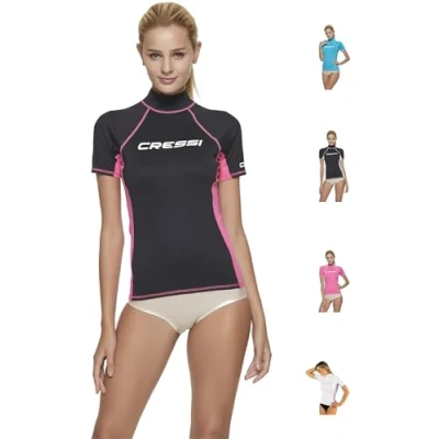 Imagen de Cressi Rash Guard Lady Camiseta de manga corta y larga en tejido elástico, Mujer, Negro/Rosa, L/4 (42)