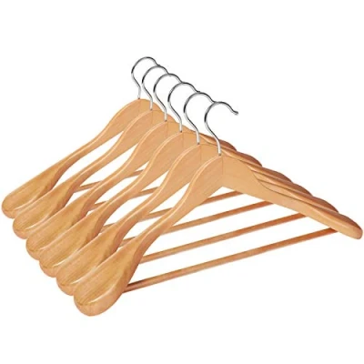 Imagen de SONGMICS Juego de 6 Perchas, Madera Maciza con Hombros Muy Anchos, Antideslizantes, para Trajes, Camisas, Abrigos, Chaquetas, Pantalones, Ganchos giratorios 360, Color CRSH06NL