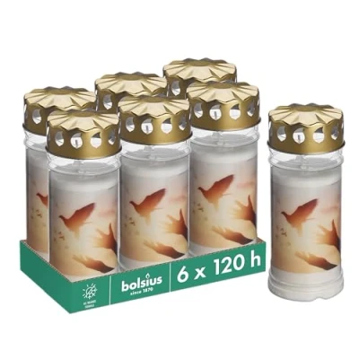 Imagen de BOLSIUS Luz para tumba Quemador permanente Blanco Nº 5 6 unidades Con diseño Paloma Sin perfume, 120 horas