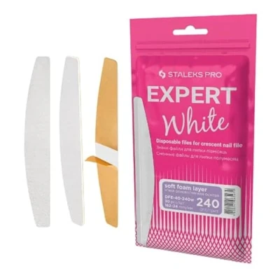 Imagen de STALEKS PRO Recambio de limas uñas con base soft foam adhesivas desechables blancas forma media luna. Expert 40, 30 uds (Grano 240)