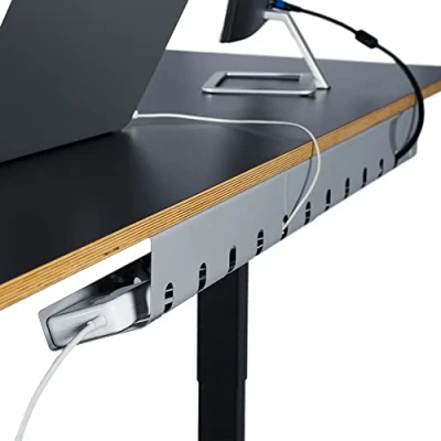 Imagen de PAMO oculta cables para montaje fácil bajo la mesa I Juego de 2 con 6 canaletas adhesivas Regleta escritorio oficina (en casa), pensado como (3er Set, Gris Y Plateado.)