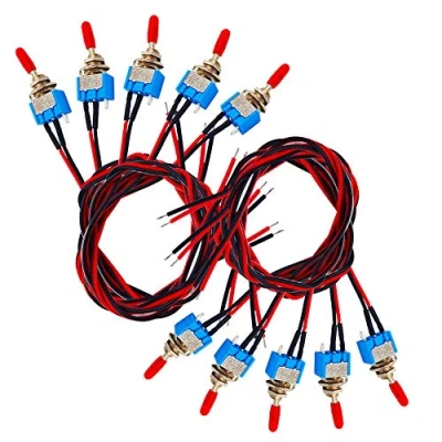 Imagen de Senven 10Pcs Mini Interruptor Palanca para Automóvil, con Precableado, ON OFF 2 Posiciones 3 Pines SPST Balancín Metal 3A 250VAC / 6A 125VAC