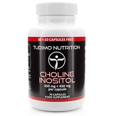 Imagen de Colina Inositol Capsulas 900mg (450mg + 450mg) Suplemento 70 Cápsulas (2 Meses de Provision) Desintegración Rápida, con 450 mg Bitartrato y Polvo