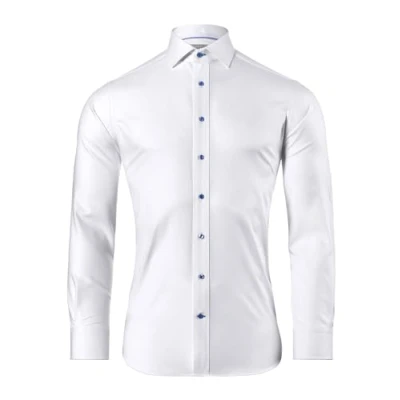 Imagen de Vincenzo Boretti Camisa, Slim fit/Ajuste Entallado, Suave Sarga no Necesita Plancha Blanco 41 42