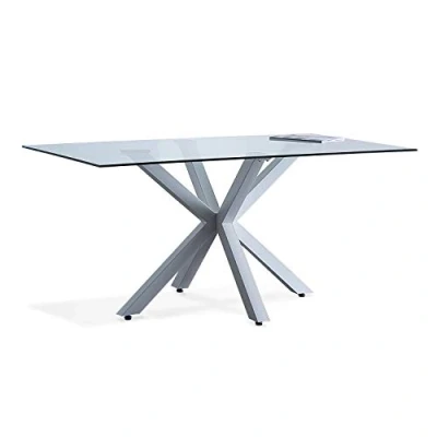 Imagen de Adec Group, Cross, Mesa Fija de Cristal, Comedor o Salón, Acabado en Cristal y Blanco, Medidas: 160 cm (Largo) x 90 (Ancho) 75 (Alto)
