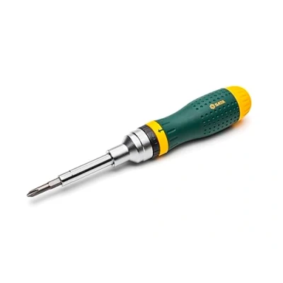 Imagen de SATA ST09350 Juego de Destornilladores Carraca Multipropósito 19 en 1 con 8 Puntas Doble Cara y un Mango Verde Amarillo Resistente al Aceite