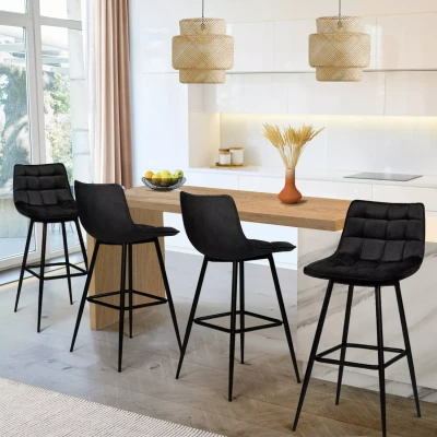 Imagen de IDMarket Juego de 4 taburetes bar Mady terciopelo negro