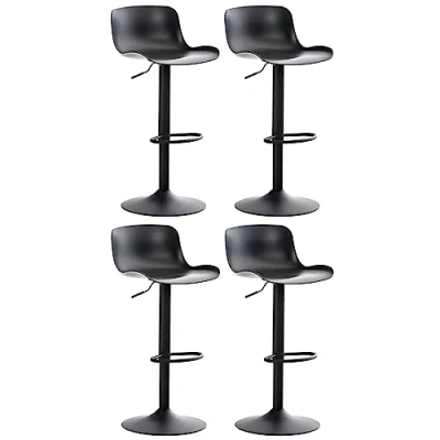 Imagen de CLP Set de 4 taburetes Bar Almada en Polipropileno con reposapiés &amp; Respaldo I Sillas giratorias Base metálica, Color:Negro