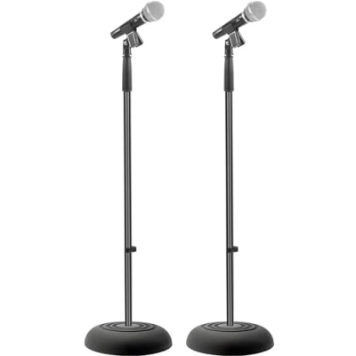 Imagen de PYLE Pie de micrófono, Soporte base redonda, Resistente, Compacta. (Par 2 piezas) Altura ajustable (85 a 152 cms)
