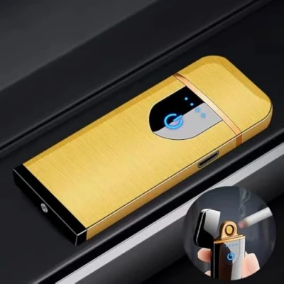 Imagen de Deluisho encendedor eléctrico recargable USB, electrónico de arco, carga resistente al viento/encendedor táctil duradero, cigarrillos bolsillo (dorado)