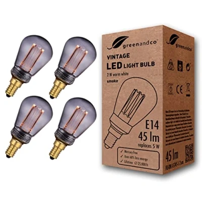 Imagen de greenandco 4x Bombilla LED decorativa estilo vintage E14 ST45 2W 45lm 2000K 320 230V, gris, sin parpadeo, no regulable