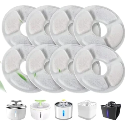 Imagen de Filtros Fuente Gatos, WEIKEY 8 PCS para Bebedero Gatos Automática, 1.6 2.5L Repuesto, Sistema de Triple Filtración con Carbón Activado e Resina Intercambio Iónico