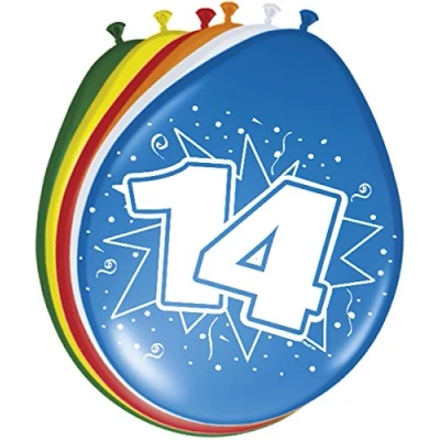 Imagen de Folat B.V. 14th Birthday Balloons 30cm Zahl Globos de 14 cumpleaños 30 cm, 8 piezas, Multicolor, 42 (08215)
