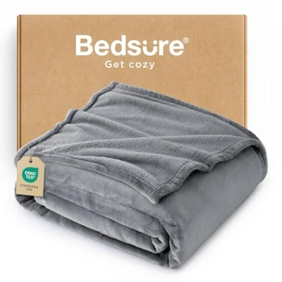Imagen de Bedsure Manta de Peluche Lana Estar Caliente Invierno Suave, sofá XL, Manta, Vivir y Mantas 150x200cm, Gris