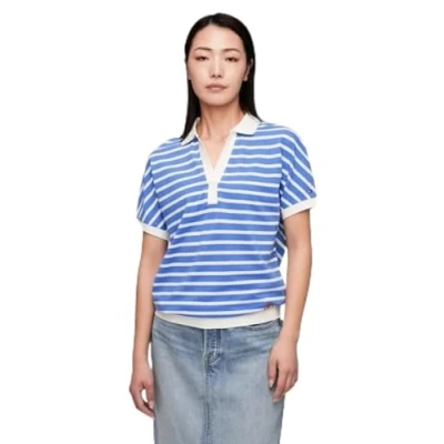 Imagen de Tommy Hilfiger Mujer Polo de Manga Corta Regular Fit, Multicolor (Breton Ecru/Blue Spell), M