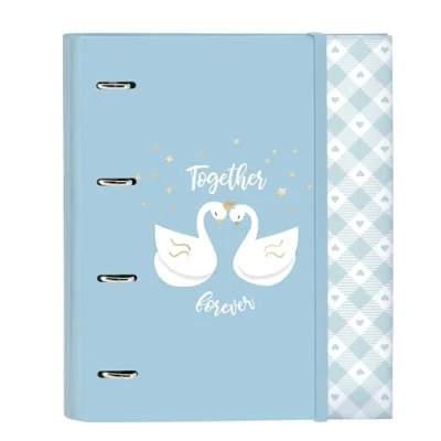Imagen de Glowlab CISNES Carpeta 4 Anillas de 35 cm con 100 Hojas A4, Ideal para Niños Diferentes Edades, Cómoda y Versátil, Calidad Resistencia, 27x3.5x32 cm, Color Azul Claro