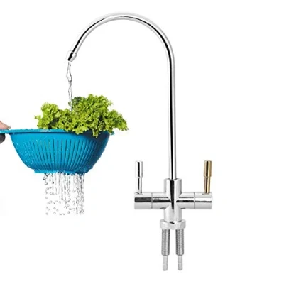 Imagen de 1/4 &#039;&#039; doble grifo del fregadero de agua, cromo osmosis inversa RO agua potable filtro y grifos caliente