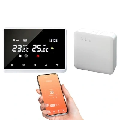 Imagen de termostato inalámbrico WiFi Tuya, de caldera gas, conectado e inteligente WiFi, con pantalla LED táctil, control voz y distancia, compatible Alexa Google