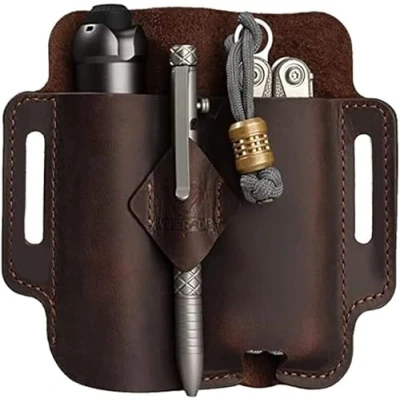 Imagen de VIPERADE PJ19 Funda de piel EDC organizador cuero táctico multiherramienta titular con llavero trabilla para cinturón, soporte bolígrafo linterna, herramientas, camping al aire