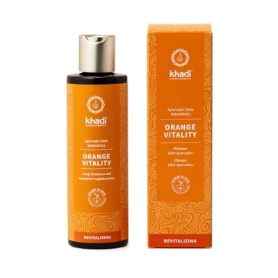 Imagen de khadi ORANGE VITALITY Champú ayurvédico, 100% naturales, veganos, sin silicona ni sulfatos, vitalidad, volumen y rebote, rizos definidos, contra el cabello graso, Cosmética Natural Certificada, 200ml