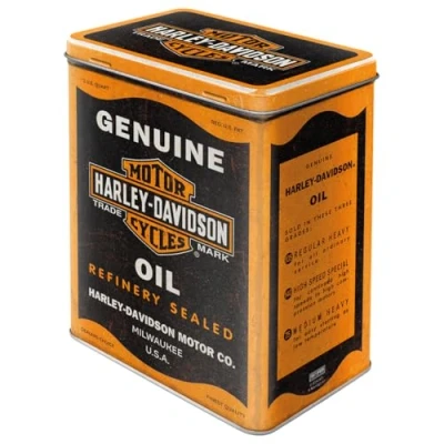Imagen de Nostalgic Art Caja de almacenamiento retro l, 3 Harley Davidson Genuine Oil Idea regalo para moteros, Official License Product (OLP), lata grande café, diseño vintage
