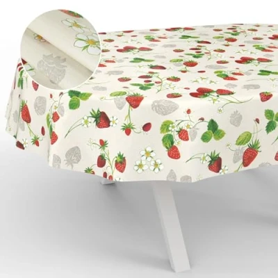 Imagen de ANRO Mantel de Hule Lavable, para jardín, Exterior e Interior, Ovalado, 220 x 140 cm, Borde Cortado Fresas