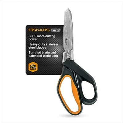 Imagen de Fiskars Tijeras profesionales de acero inoxidable resistentes 10 pulgadas, con agarre cómodo, herramienta grado industrial para construcción y construcción, cortar materiales gruesos como