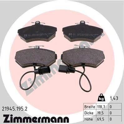 Imagen de ZIMMERMANN 21945.195.2 Juego de pastillas freno con contacto avisador desgaste Foto correspondiente a la entrega AUDI: A4 B7 Berlina