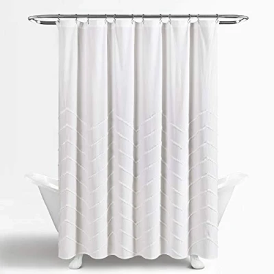 Imagen de Lush Decor Cortina de Ducha Chenilla Chevron, 72&quot; x 72&quot;, Color Blanco