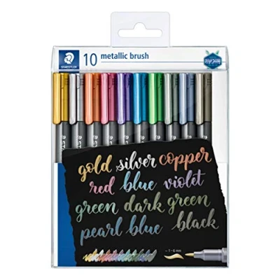 Imagen de STAEDTLER 8321 TB10 Estuche con 10 rotuladores metálicos punta pincel, colores surtidos