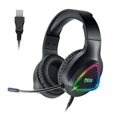 Imagen de DR1TECH GrayEagle Auriculares Cascos Gaming Profesional para PC con Cable USB Y Micrófono 7.1 Surround Sound New Gen Auricolares RGB Over Ear Driver 50mm (INMERSIÓN Total) [Amazon Exclusive]