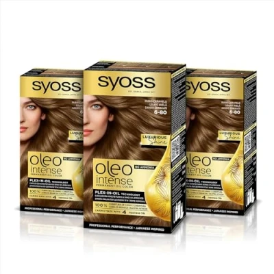Imagen de Syoss Oleo Intense Tinte 6 80 Rubio Caramelo Coloración permanente Sin Amoníaco Cobertura profesional De canas Resultados peluquería (Pack 3)