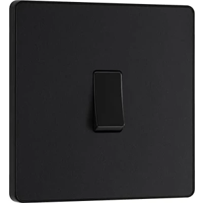 Imagen de BG PCDMB12B Interruptor eléctrico de pared simple, 2 vías, placa frontal sin tornillos, bordes redondos, Evolve, negro mate, 20 A, 16 AX,