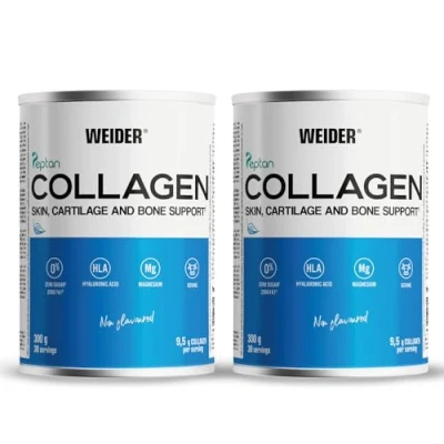 Imagen de Weider Collagen PACK DUO (2x300g) Sabor Neutro, Colágeno Hidrolizado en Polvo tipo I, Péptidos de 100% Peptan, Ácido Hialurónico, Magnesio, Vitamina C, Para Piel, Cartílago, Huesos y Cabello