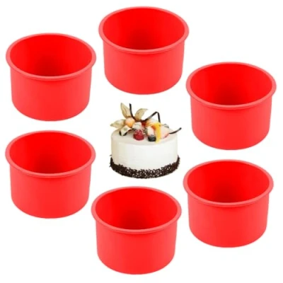Imagen de YCFAIIKG 6 Piezas Rojo Moldes Silicona Tarta Redondo,4 Pulgada Redondo Molde Tartas de Antiadherente,Moldes Redondos,Molde Bizcocho Silicona,para Pastel Chocolate,Jalea,Pudín (A)
