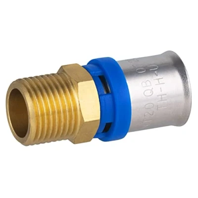 Imagen de Racor recto macho Ø20 1/2 multicapa a prensar Pack de 10 unidades Conexión resistente y duradera Ideal para instalaciones fontanería Fácil instalación ajuste seguro QUICK PLOMBERIE