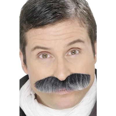 Imagen de Smiffys Bigote de comandante aviación, gris, autoadhesivo